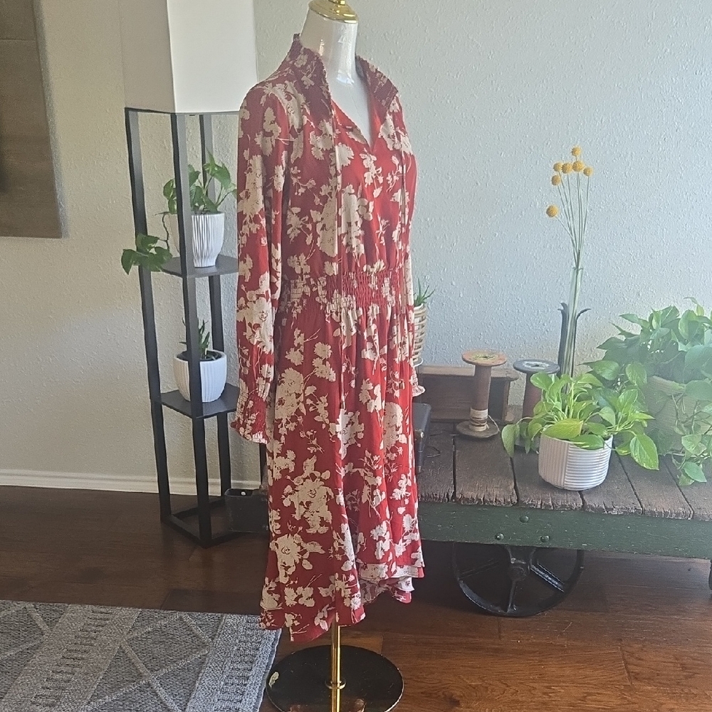 Roolee Red Floral Long Sleeve High-Low Dress